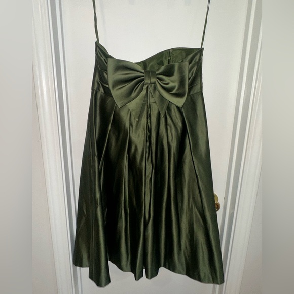 Melissa Sweet Strapless Satin Dress in Deep Green - Picture 2 of 3